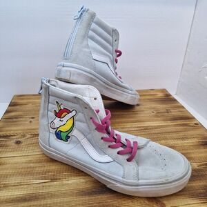 Vans‎ Sk8-Hi Zip Kids Size 3 Unicorn Skate Shoes Silver Glitter Suede/Canvas
